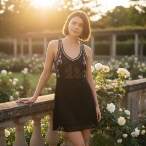 Gentle Fawn Black Lace size 6 Embroidered‎ Racerback Dress Floral Boho Coastal